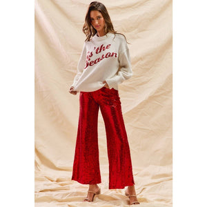 Christmas Mid Rise Wide Sequin Holiday Pants