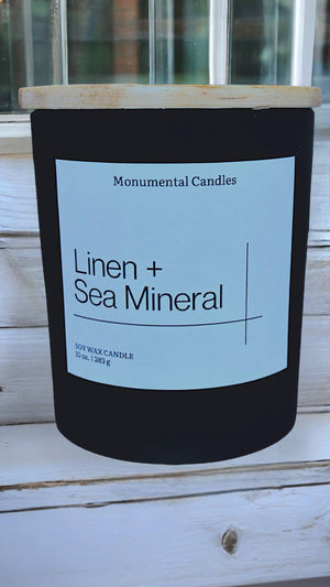 Linen + Sea Mineral - 10 oz Matte Black Glass Candle