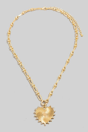 Studded Shining Heart Pendant Chain Necklace