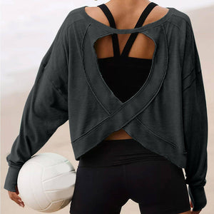 Slouchy wrapped cutout back workout long sleeve Tee