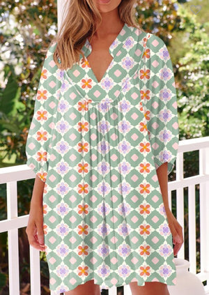 Geo Floral Notch Dress