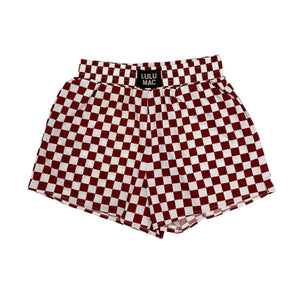 Maroon Checkered Lulu Mac Shorts