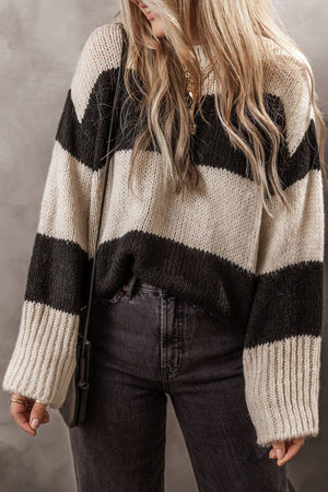 Colorblock Striped Loose Fit Knit Sweater | S-2XL