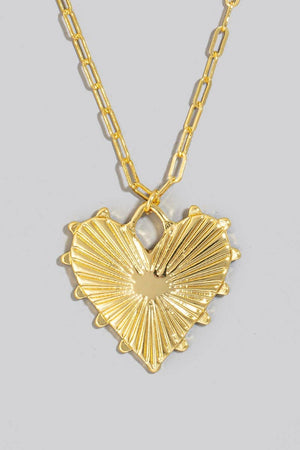 Gold Dipped Large Shining Heart Pendant Necklace